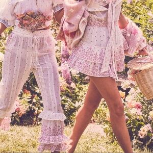 LoveShackFancy White & Pink Ruffle Beach Pants - XS